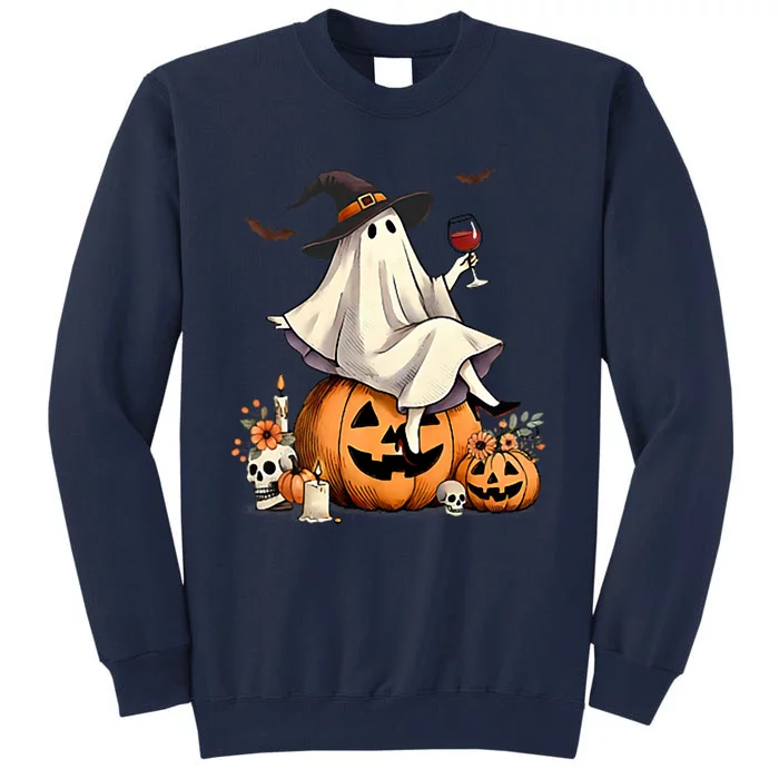 Cute Boo Jee Ghost Pumpkin Coquette Bow Halloween Women Girl Tall Sweatshirt