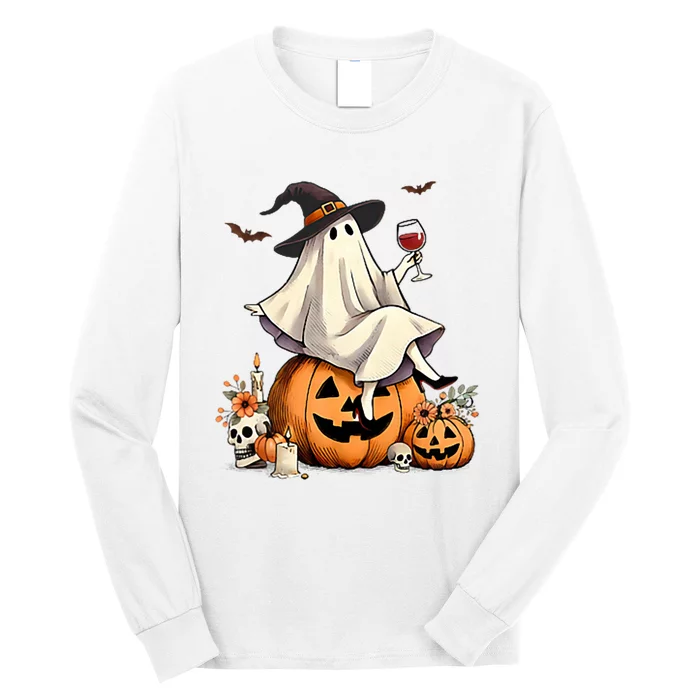 Cute Boo Jee Ghost Pumpkin Coquette Bow Halloween Women Girl Long Sleeve Shirt