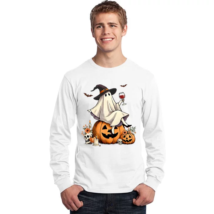 Cute Boo Jee Ghost Pumpkin Coquette Bow Halloween Women Girl Tall Long Sleeve T-Shirt