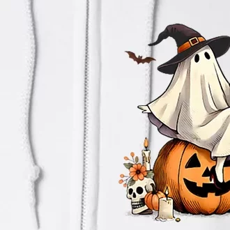 Cute Boo Jee Ghost Pumpkin Coquette Bow Halloween Women Girl Full Zip Hoodie