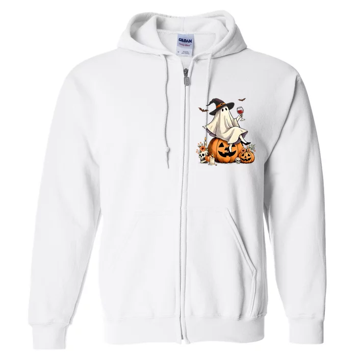 Cute Boo Jee Ghost Pumpkin Coquette Bow Halloween Women Girl Full Zip Hoodie