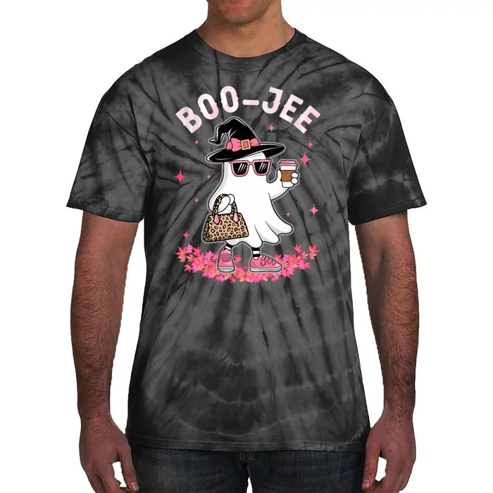 Cute Boo Jee Ghost Halloween Leopard Ghost Coffee Tie-Dye T-Shirt