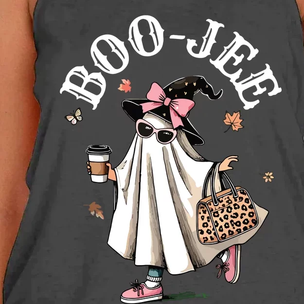 Cute Boo Jee Ghost Halloween Leopard Ghost Coffee Women Women's Knotted Racerback Tank