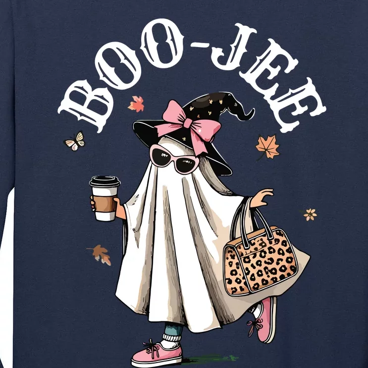 Cute Boo Jee Ghost Halloween Leopard Ghost Coffee Women Tall Long Sleeve T-Shirt