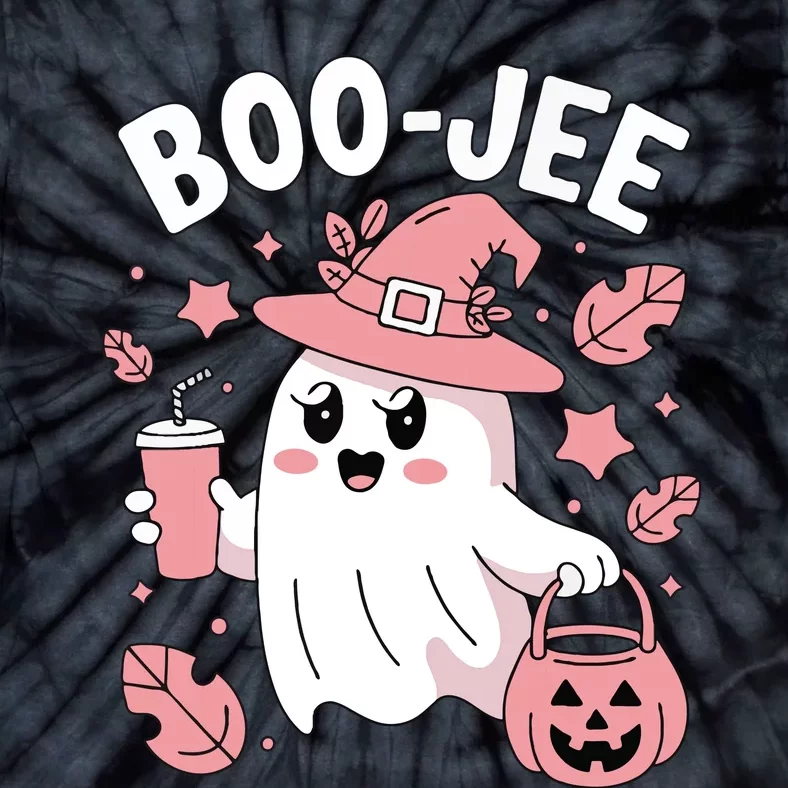 Cute Boo Jee Ghost Halloween Leopard Ghost Coffee Girl Tie-Dye T-Shirt