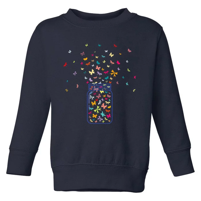 Colorful Butterfly Jar Cute Butterfly Art Design Toddler Sweatshirt