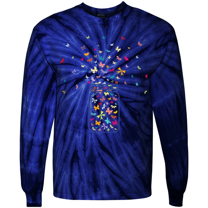 Colorful Butterfly Jar Cute Butterfly Art Design Tie-Dye Long Sleeve Shirt