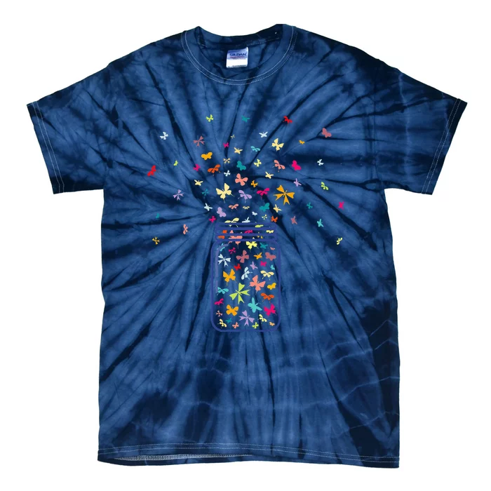 Colorful Butterfly Jar Cute Butterfly Art Design Tie-Dye T-Shirt