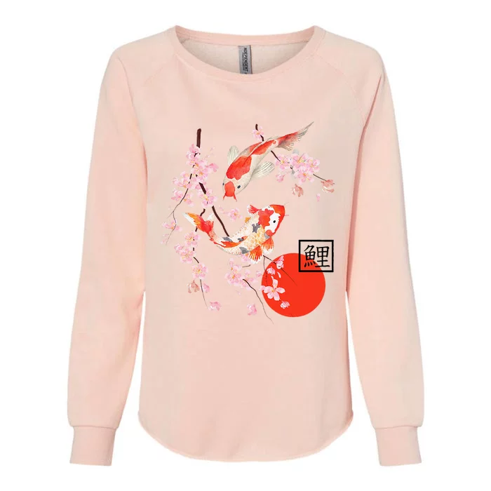 Cherry Blossom Japanese Koi Carp Fish Sakura Womens California Wash Sweatshirt