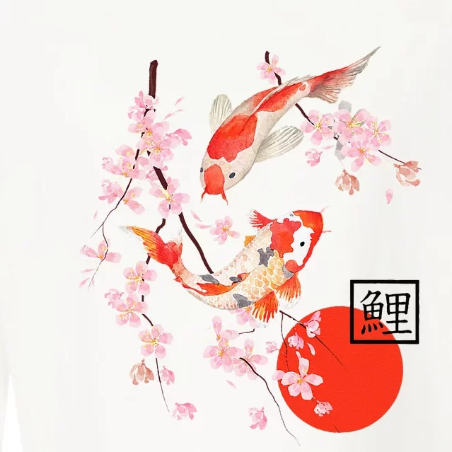 Cherry Blossom Japanese Koi Carp Fish Sakura Cropped Pullover Crew