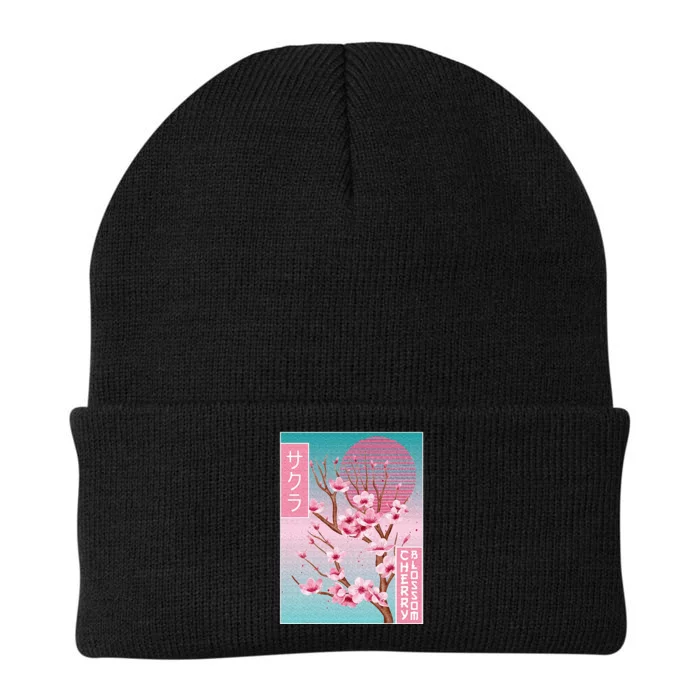 Cherry Blossom Japanese Sakura Vaporwave Aesthetic Knit Cap Winter Beanie