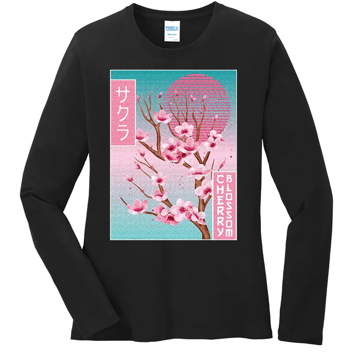 Cherry Blossom Japanese Sakura Vaporwave Aesthetic Ladies Long Sleeve Shirt