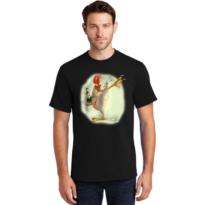 Chicken Beer Karate Kick Cool Chicken Funny Chicken Farmer Tall T-Shirt