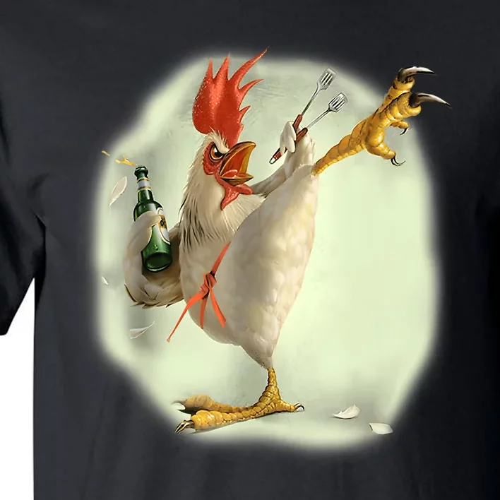 Chicken Beer Karate Kick Cool Chicken Funny Chicken Farmer Tall T-Shirt