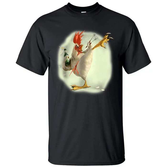 Chicken Beer Karate Kick Cool Chicken Funny Chicken Farmer Tall T-Shirt