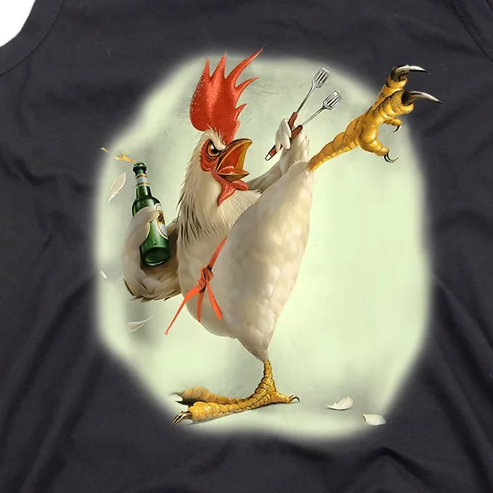 Chicken Beer Karate Kick Cool Chicken Funny Chicken Farmer Tank Top