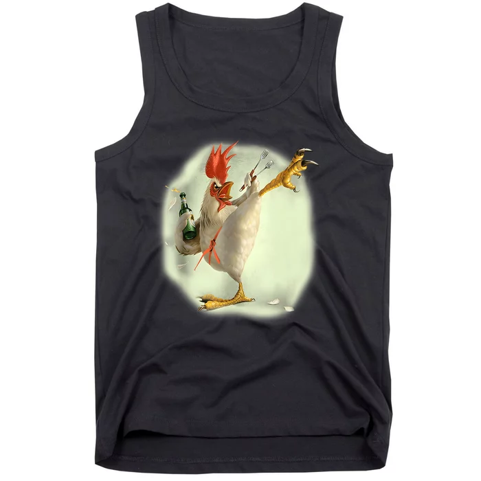 Chicken Beer Karate Kick Cool Chicken Funny Chicken Farmer Tank Top