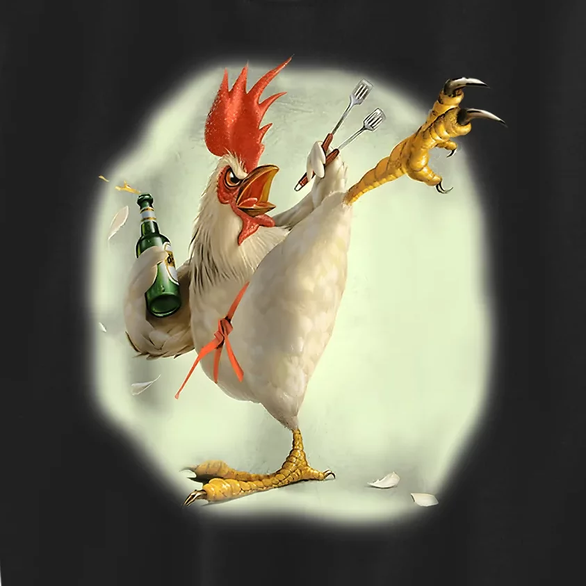 Chicken Beer Karate Kick Cool Chicken Funny Chicken Farmer Kids Sweatshirt