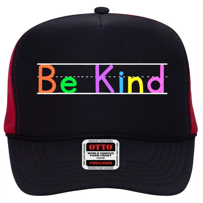 Colorful Be Kind Primary Style Boy Girl Teachers High Crown Mesh Trucker Hat