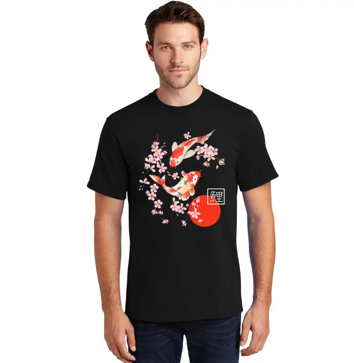 Cherry Blossom Koi Carp Fish Japanese Sakura Graphic Art Tall T-Shirt