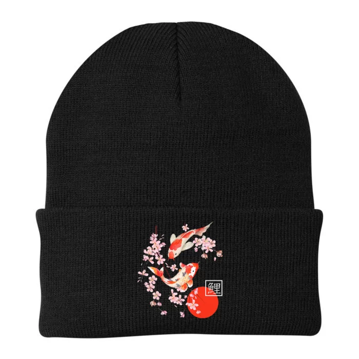 Cherry Blossom Koi Carp Fish Japanese Sakura Graphic Art Knit Cap Winter Beanie