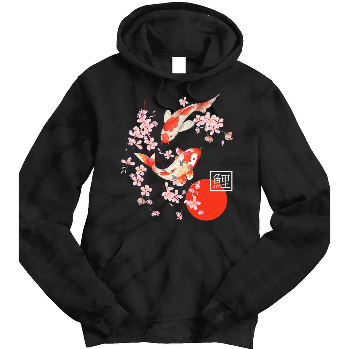 Cherry Blossom Koi Carp Fish Japanese Sakura Graphic Art Tie Dye Hoodie