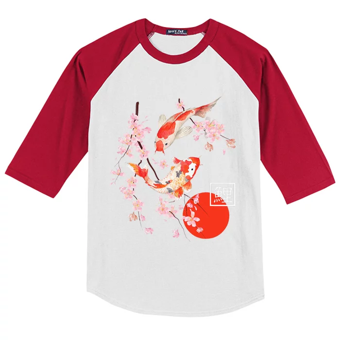 Cherry Blossom Koi Carp Fish Japanese Sakura Graphic Art Kids Colorblock Raglan Jersey