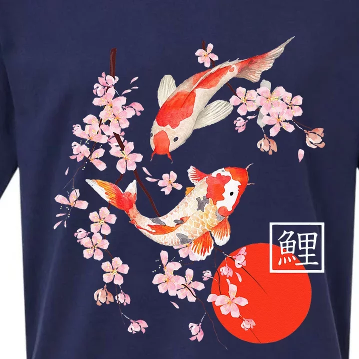 Cherry Blossom Koi Carp Fish Japanese Sakura Graphic Art Sueded Cloud Jersey T-Shirt