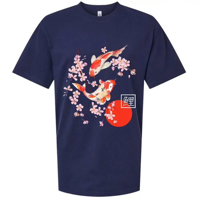 Cherry Blossom Koi Carp Fish Japanese Sakura Graphic Art Sueded Cloud Jersey T-Shirt