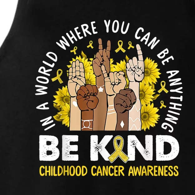 Childhood Be Kind Sign Language Childhood Cancer Awareness Ladies Tri-Blend Wicking Tank