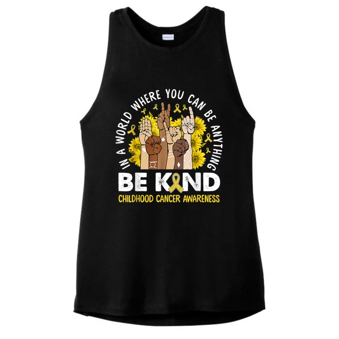 Childhood Be Kind Sign Language Childhood Cancer Awareness Ladies Tri-Blend Wicking Tank