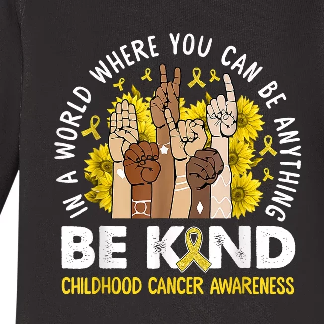 Childhood Be Kind Sign Language Childhood Cancer Awareness Baby Long Sleeve Bodysuit