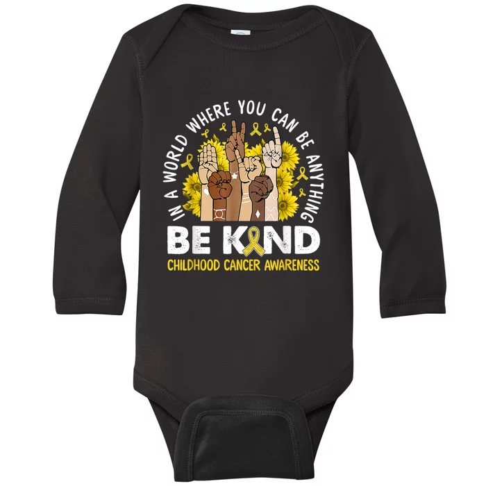 Childhood Be Kind Sign Language Childhood Cancer Awareness Baby Long Sleeve Bodysuit