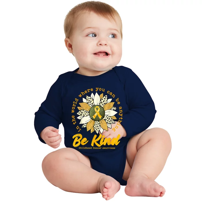 Childhood Be Kind Sunflower Gold Cancer Awareness Ribbon Baby Long Sleeve Bodysuit