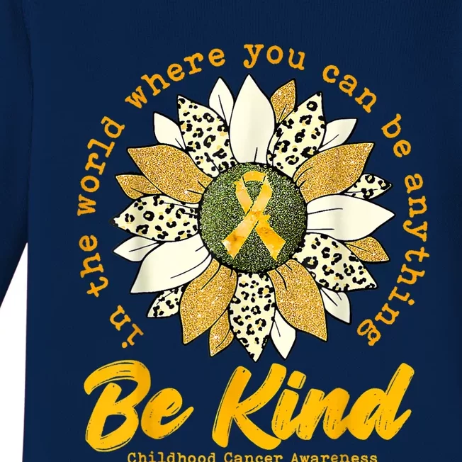 Childhood Be Kind Sunflower Gold Cancer Awareness Ribbon Baby Long Sleeve Bodysuit