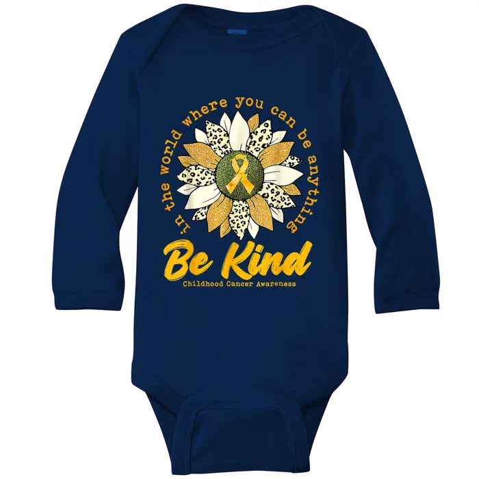 Childhood Be Kind Sunflower Gold Cancer Awareness Ribbon Baby Long Sleeve Bodysuit