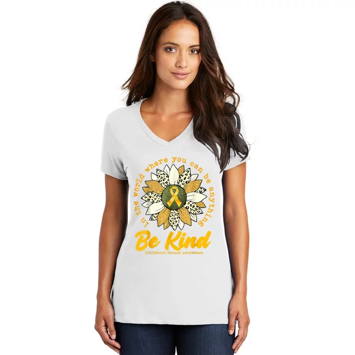 Childhood Be Kind Sunflower Gold Cancer Awareness Ribbon Women's V-Neck T-Shirt