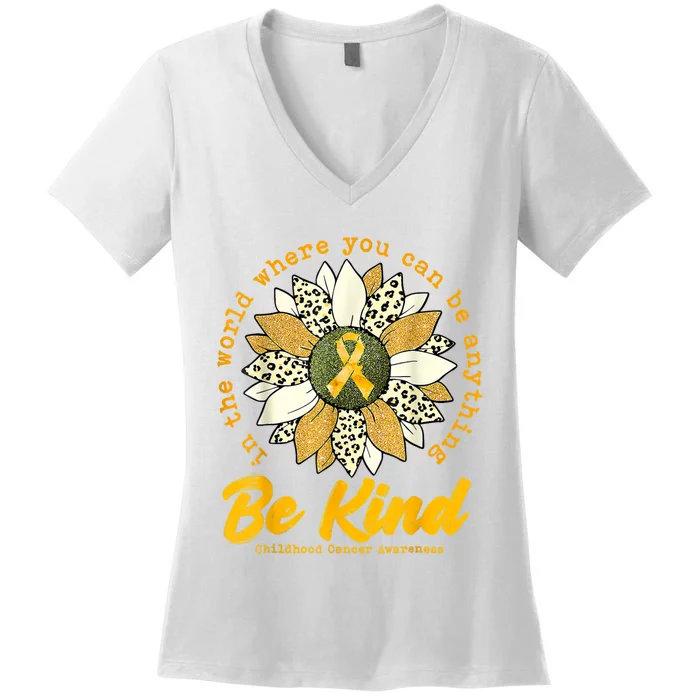 Childhood Be Kind Sunflower Gold Cancer Awareness Ribbon Women's V-Neck T-Shirt