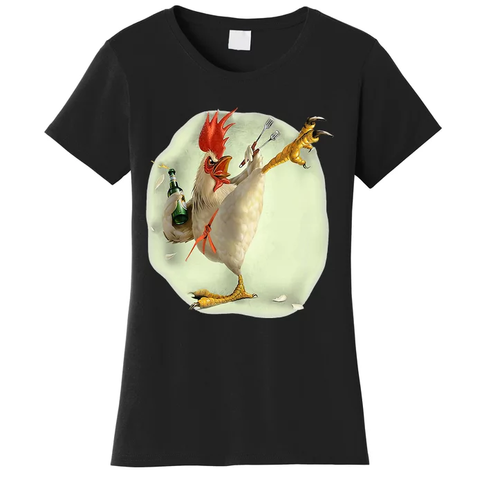 Chicken Beer Karate Kick Cool Chicken Women's T-Shirt