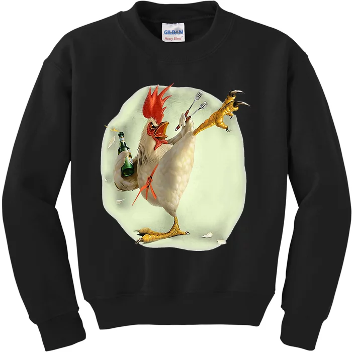 Chicken Beer Karate Kick Cool Chicken Kids Sweatshirt