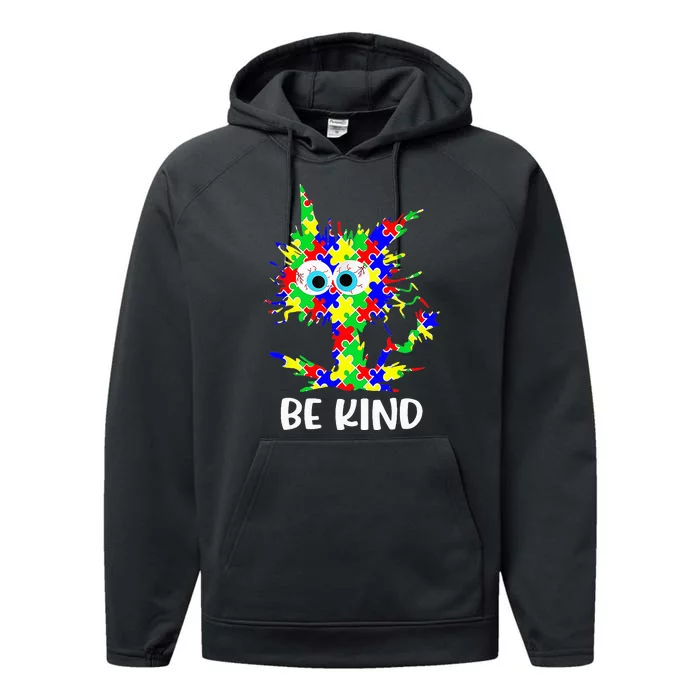 Cat Be Kind Autism Awareness Puzzle Performance Fleece Hoodie