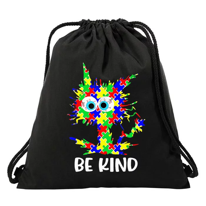 Cat Be Kind Autism Awareness Puzzle Drawstring Bag