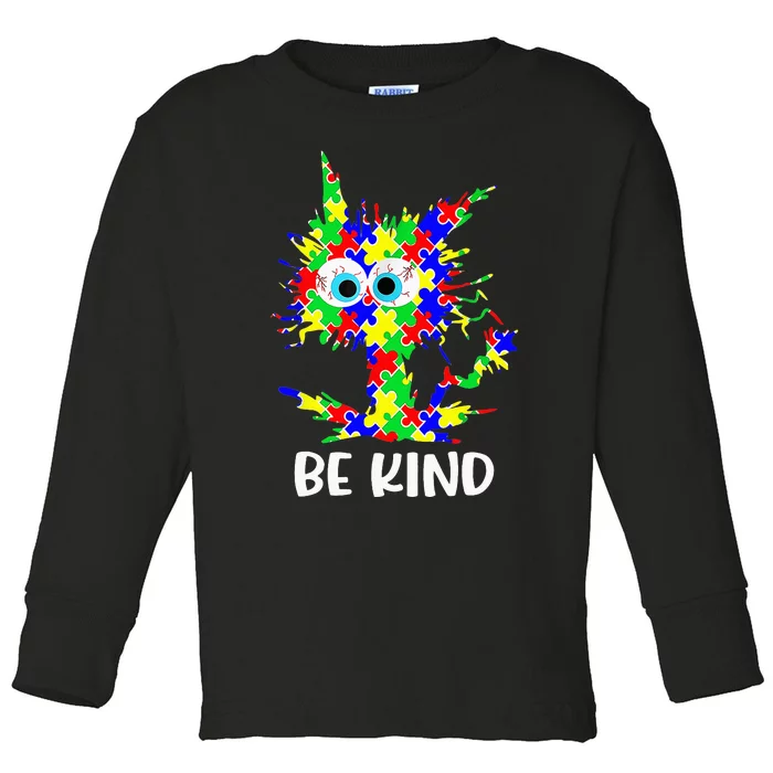 Cat Be Kind Autism Awareness Puzzle Toddler Long Sleeve Shirt