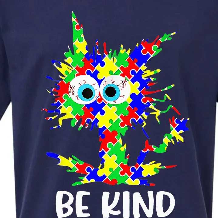 Cat Be Kind Autism Awareness Puzzle Sueded Cloud Jersey T-Shirt