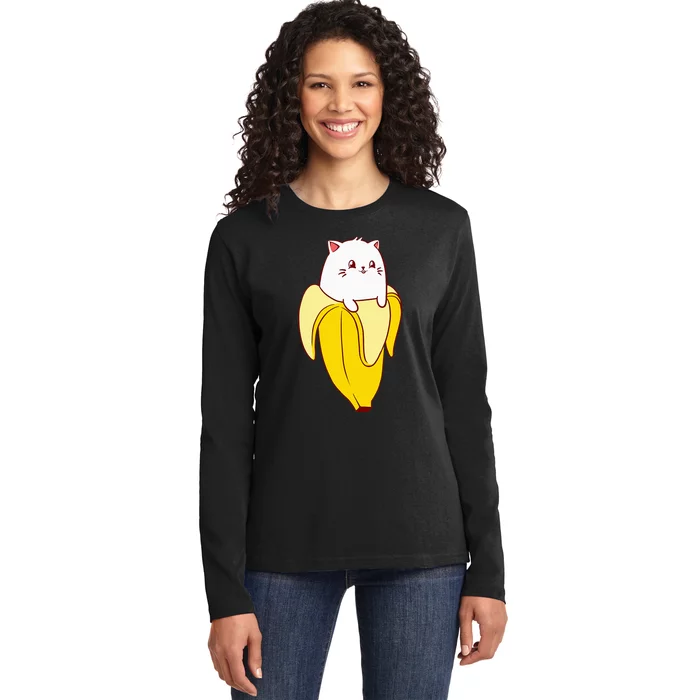 Cat Banana Kitten Lover Funny Kawaii Neko Pet Owner Ladies Long Sleeve Shirt