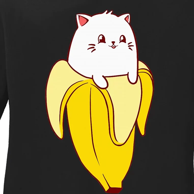 Cat Banana Kitten Lover Funny Kawaii Neko Pet Owner Ladies Long Sleeve Shirt