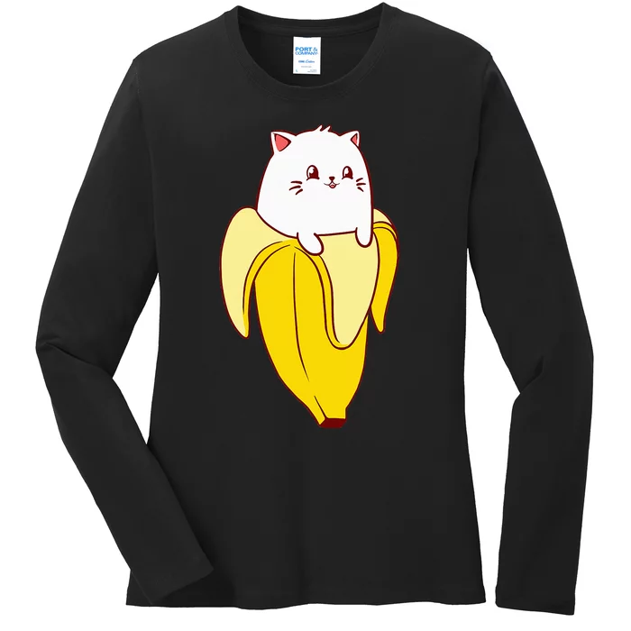 Cat Banana Kitten Lover Funny Kawaii Neko Pet Owner Ladies Long Sleeve Shirt