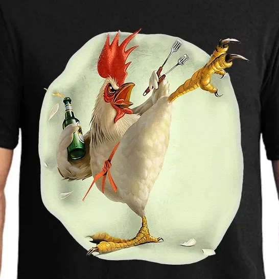 Chicken Beer Karate Kick Cool Chicken Funny Chicken Farmer Pajama Set