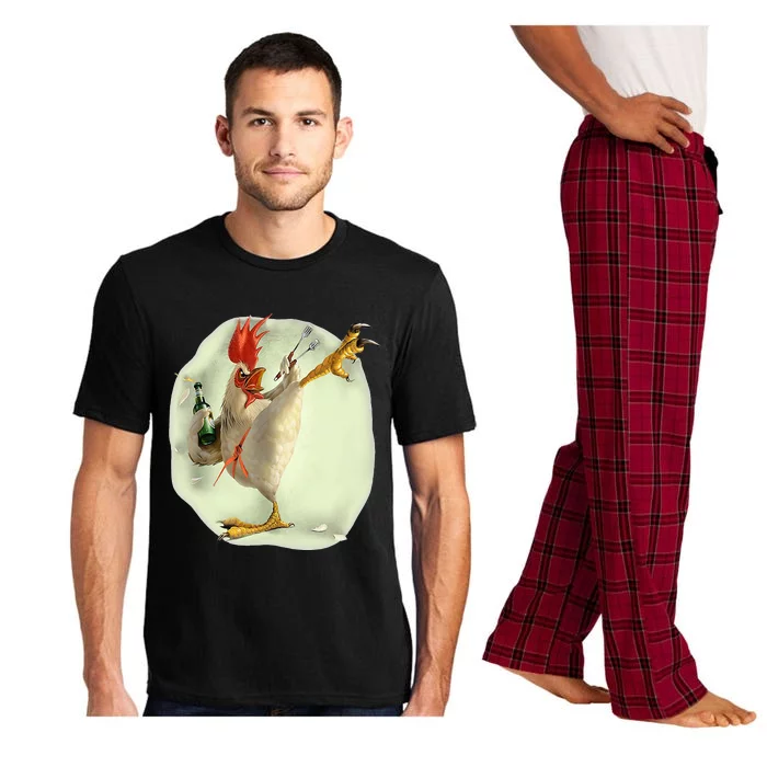 Chicken Beer Karate Kick Cool Chicken Funny Chicken Farmer Pajama Set