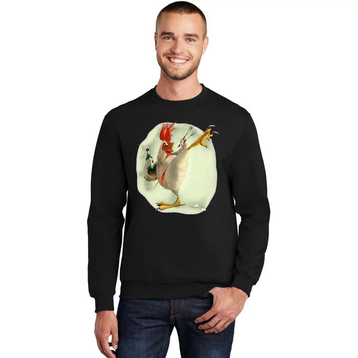 Chicken Beer Karate Kick Cool Chicken Funny Chicken Farmer Tall Sweatshirt